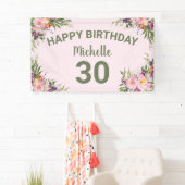 30e verjaardag Roze Paarse Waterverf Floral Spandoek (Insitu)