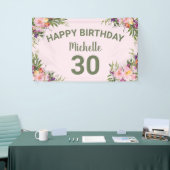 30e verjaardag Roze Paarse Waterverf Floral Spandoek (Beurs)