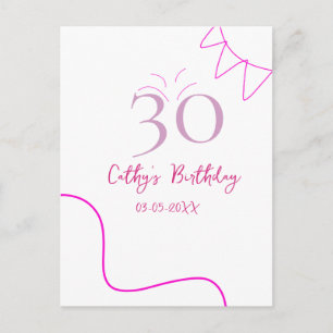 30E VERJAARDAG ROZE PURPER PASTEL HANDGETEKEND RET BRIEFKAART