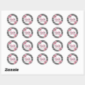 30e verjaardag roze rozen op zwarte witte strepen ronde sticker (Vel)