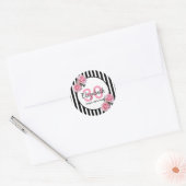 30e verjaardag roze rozen zwarte witte strepen naa ronde sticker (Envelop)