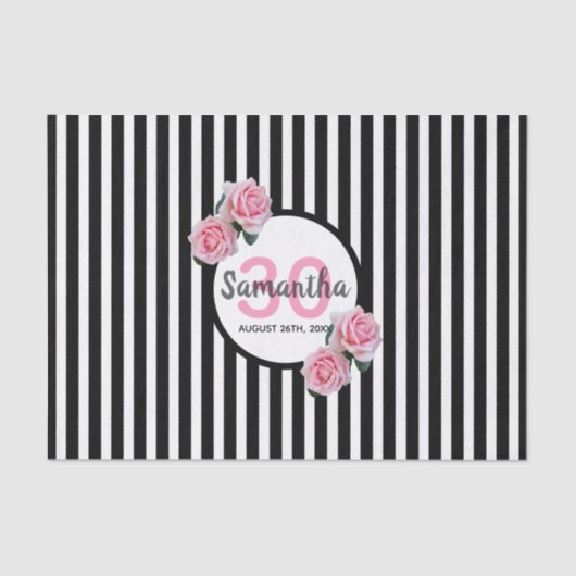 30e verjaardag roze rozen zwarte witte strepen naa tissuepapier (Voorkant)