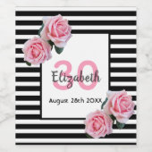 30e verjaardag roze rozen zwarte witte strepen wijn etiket (Enkel label)