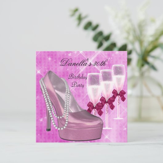 30e verjaardag Roze show Hi Heels Champagne 2 Kaart (Staand voorkant)