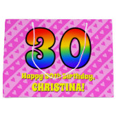 30e verjaardag: roze strepen & harten, regenboog # groot cadeauzakje (Voorkant)