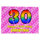 30e verjaardag: roze strepen & harten, regenboog # groot cadeauzakje (Achterkant)