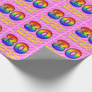 30e verjaardag: Roze strips en harten, regenboognr Cadeaupapier