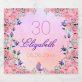 30e verjaardag roze violette tuinbloemen sparkling wijnetiket (Enkel label)