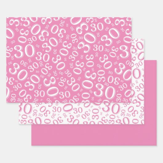 30e verjaardag Roze & Witte nummerpatroon 30 Inpakpapier Vel (Set)