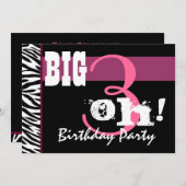 30e verjaardag - Roze Zebra Sjabloon Kaart (Voorkant / Achterkant)