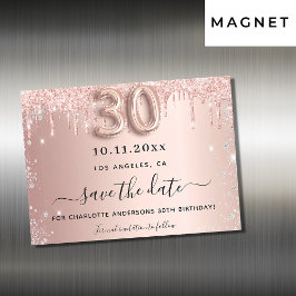 30e verjaardag roze zilver save the date magneet