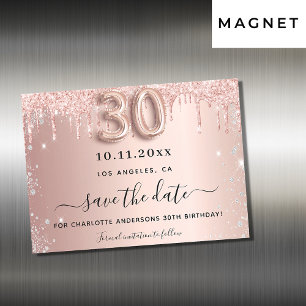 30e verjaardag roze zilver save the date magneet