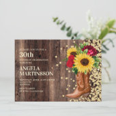 30e verjaardag Rustic Boots Sunflower Red Roses Kaart (Staand voorkant)
