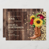 30e verjaardag Rustic Boots Sunflower Red Roses Kaart (Voorkant / Achterkant)