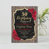 30e verjaardag - Rustic Wood Red Roses Kaart (Staand voorkant)