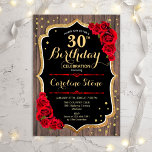 30e verjaardag - Rustic Wood Red Roses Kaart<br><div class="desc">Rustic 30th Birthday Invitation. Elegant ontwerp met een donkerbruin houten patroon,  rode rozen en faux glitter goud. Kenmerkt manuscriptdoopvont en confetti. Ideaal voor een stijlvol verjaardagsfeest. Pas je aan met je eigen gegevens.</div>
