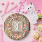 30e verjaardag rustic wood waterverf bloemen papieren bordje (Feest)