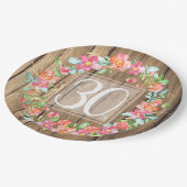 30e verjaardag rustic wood waterverf bloemen papieren bordje (Gekanteld)