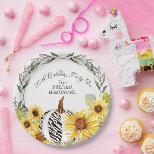 30e verjaardag Rustic Zebra pomkin en zonnebloemen Papieren Bordje (Feest)