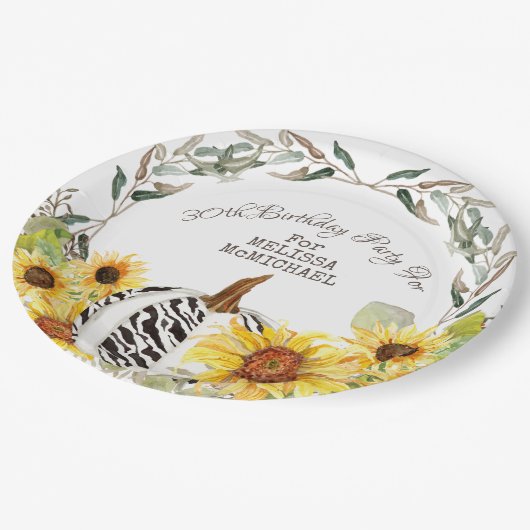 30e verjaardag Rustic Zebra pomkin en zonnebloemen Papieren Bordje (Gekanteld)