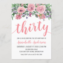 30e Verjaardag Rustieke Bloemige Roze Waterverf