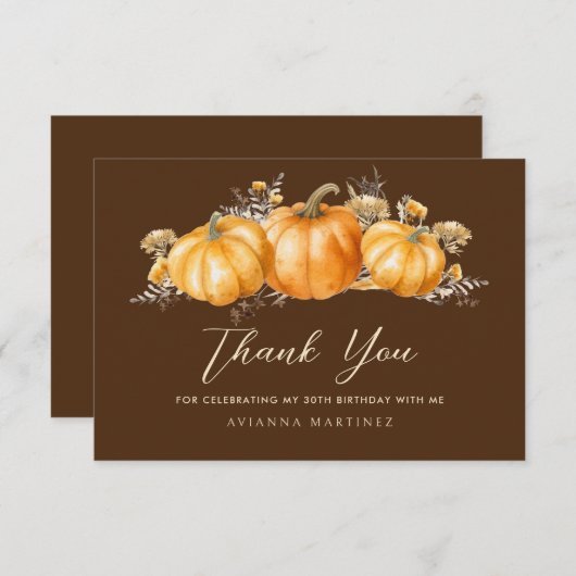 30e Verjaardag Rustieke Boho Pompoen Flat Bedankkaart (Voorkant / Achterkant)