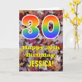 30e verjaardag; rustieke herfstbladeren; regenboog kaart (Gele Bloem)