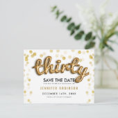 30e verjaardag Save the Date Gold Balloons Glitter Aankondigingskaart (Staand voorkant)