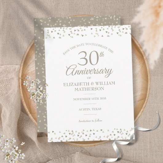 30e verjaardag Save the Date Harten Confetti  Briefkaart