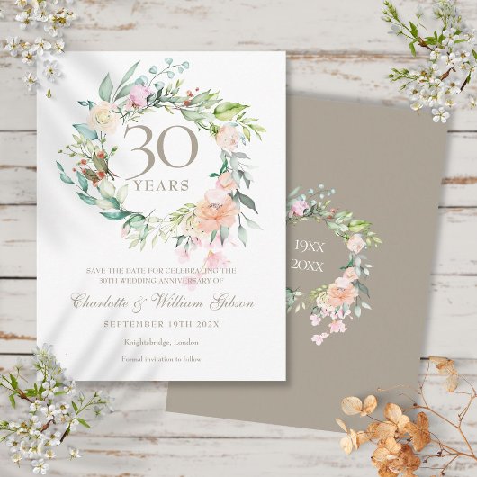 30e verjaardag Save the Date Rozen Guirlande  Briefkaart