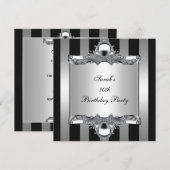 30e verjaardag Silver Black White Stripe Kaart (Voorkant / Achterkant)