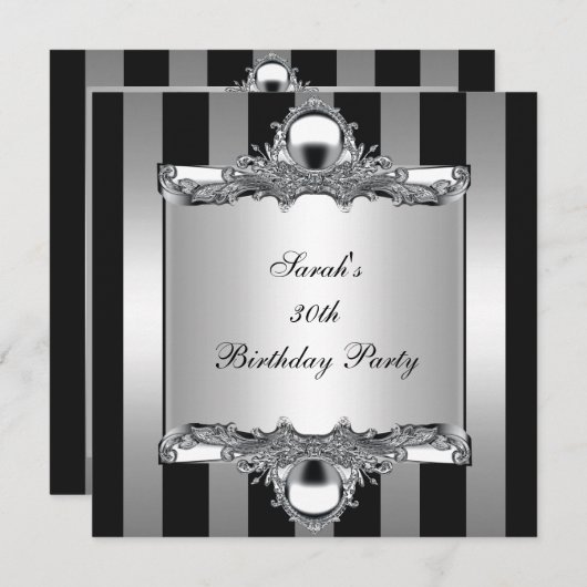 30e verjaardag Silver Black White Stripe Kaart (Voorkant / Achterkant)