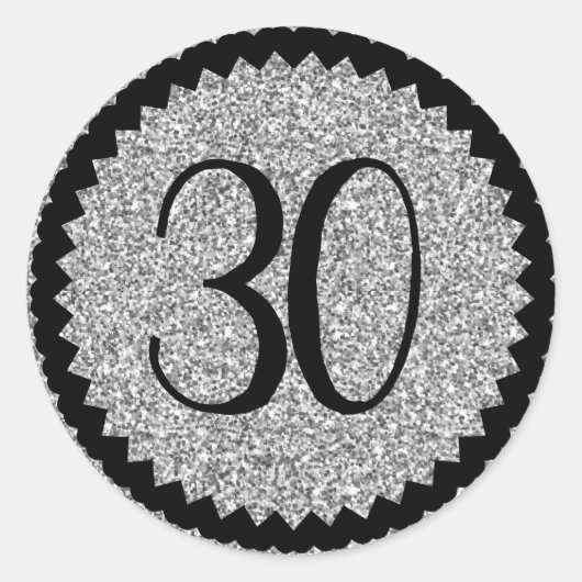 30e verjaardag Silver Glitter Classic Ronde Sticker (Voorkant)