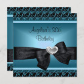 30e verjaardag Silver Heart Blauwgroen Blue Black Kaart (Voorkant / Achterkant)