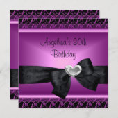 30e verjaardag Silver Heart Paars Black Kaart (Voorkant / Achterkant)