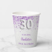 30e verjaardag Silver paarse glitter monogram Papieren Bekers (Achterkant)