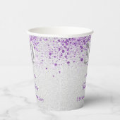 30e verjaardag Silver paarse glitter monogram Papieren Bekers (Rechts)