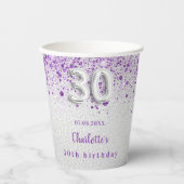 30e verjaardag Silver paarse glitter monogram Papieren Bekers (Voorkant)