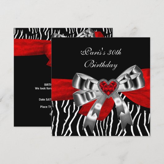 30e verjaardag Silver Red Black White Zebra Kaart (Voorkant / Achterkant)
