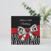 30e verjaardag Silver Red Black White Zebra Kaart (Staand voorkant)