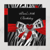 30e verjaardag Silver Red Black Zebra 2 Kaart (Voorkant / Achterkant)