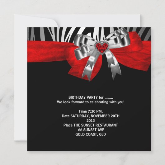 30e verjaardag Silver Red Black Zebra 2 Kaart (Achterkant)