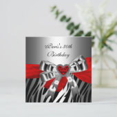 30e verjaardag Silver Red Black Zebra Kaart (Staand voorkant)