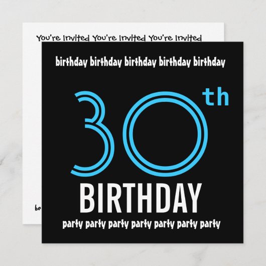 30e verjaardag Sjabloon uitnodiging roze zwart (Voorkant / Achterkant)