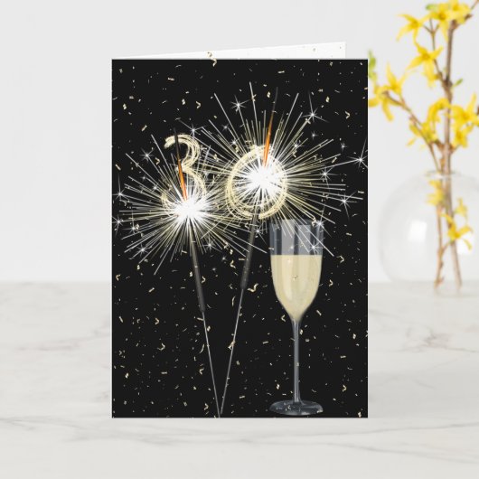 30e verjaardag Sparklers met wijn Kaart (Gele Bloem)