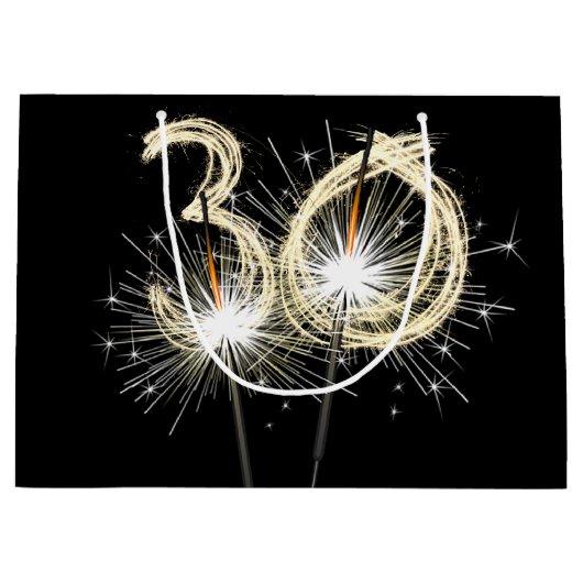 30e verjaardag Sparklers op zwarte grote geschenkz Groot Cadeauzakje (Voorkant)