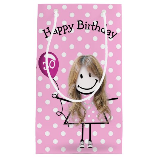 30e verjaardag Staartmeisje met roze ballon Klein Cadeauzakje (Voorkant)