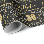 30e verjaardag Ster op zwart met zilver Gold Cadeaupapier (Rol Hoek)
