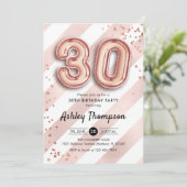 30e verjaardag - Stripes Roos gouden ballonnen Kaart (Staand voorkant)