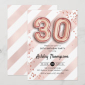 30e verjaardag - Stripes Roos gouden ballonnen Kaart (Voorkant / Achterkant)